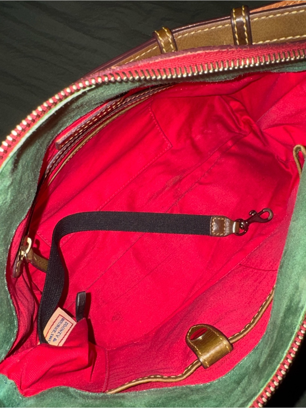 Dooney & Bourke Brown Leather Shoulder Bag with Red Trim - Picture 8 of 9